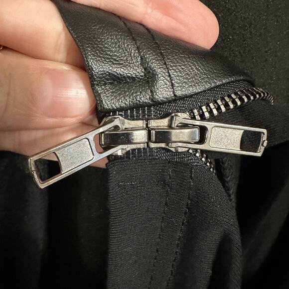 NÖR Denmark Midi Dress size US 2 Black Jersey Full Zip-up Faux Leather Panels - Picture 5 of 16